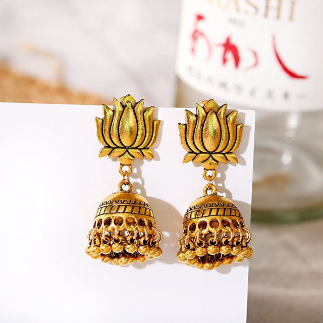 TopHanqi Ohrringe, Jhumka, Gold Farbe, Lotus, Damen - Bild 1