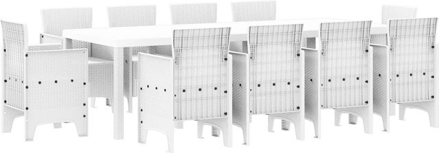 vidaXL 11-tlg Garten-Essgruppe aus weißem Poly-Rattan für Garten, Terrasse oder Balkon - Bild 1