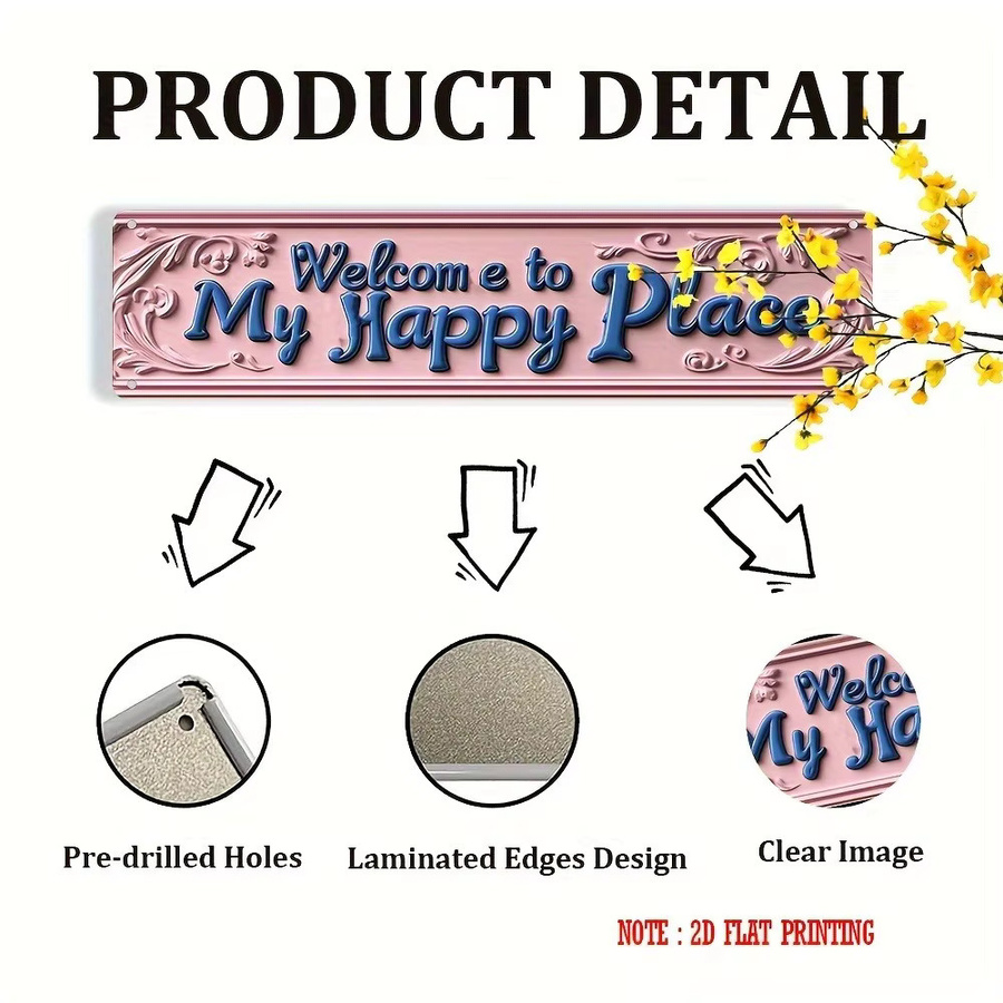 HELLOYOUNG Metallschild Welcome to My Happy Place in Pink im Vintage-Stil, Breite: 40,6 cm, Höhe: 10,2 cm - Bild 6