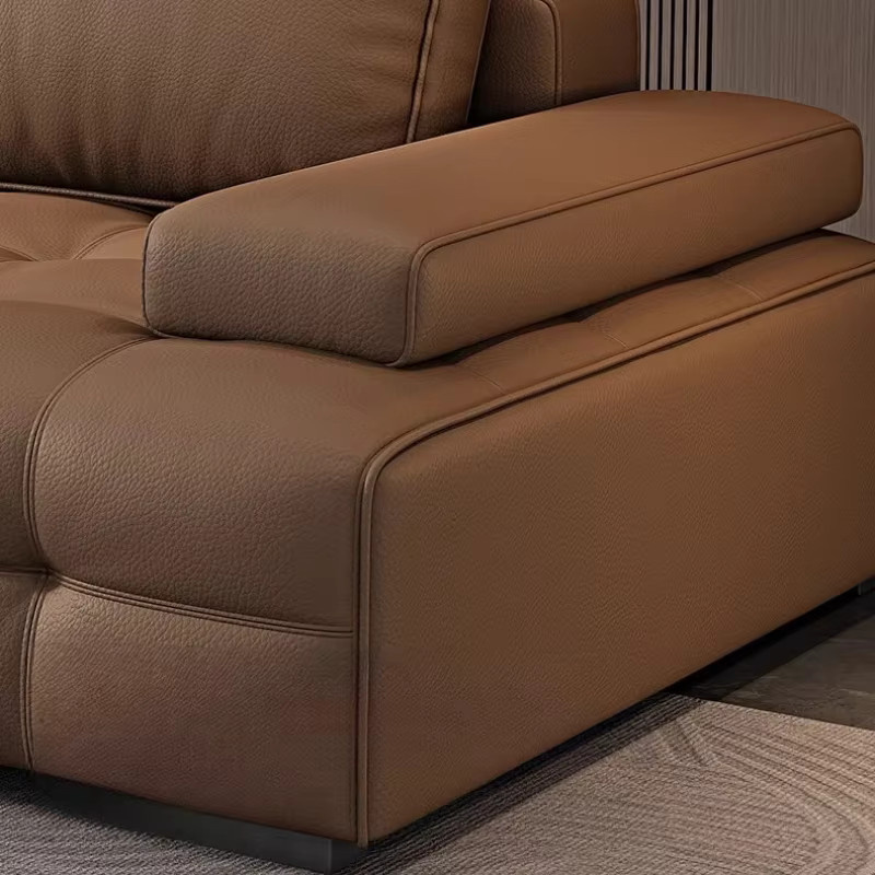 MDNG Lawrence L-förmiges Leder-Wohnzimmersofa in Braun mit passendem Ottomanen - Bild 2