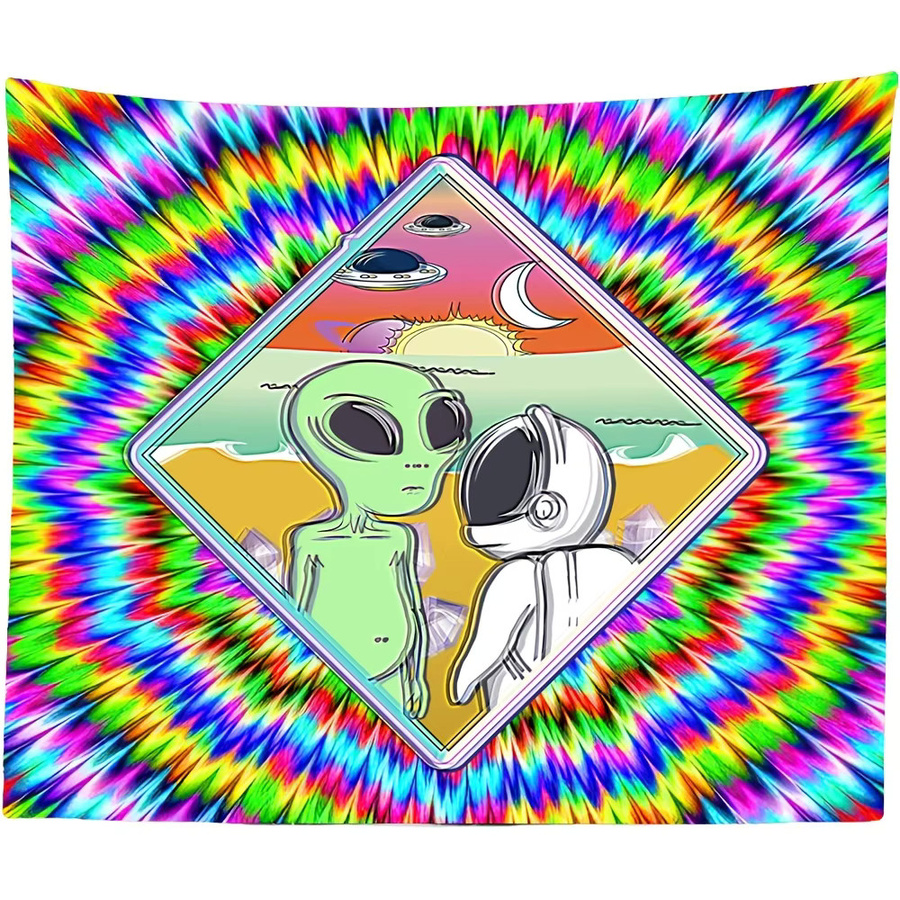 VIKAMA Wandteppich Alien Astronaut UFO Tie-Dye Design in Multicolour, Rechteckig, Breite: 60 cm, Höhe: 40 cm - Bild 3