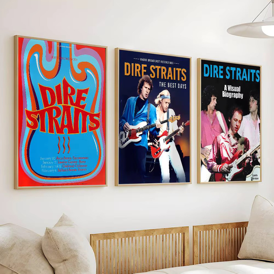 D-Dire S-Straits Singer Band Poster Wasserdichter Wandkunstaufkleber im Retro-Stil, Mehrfarbig, Rechteckig - Bild 4