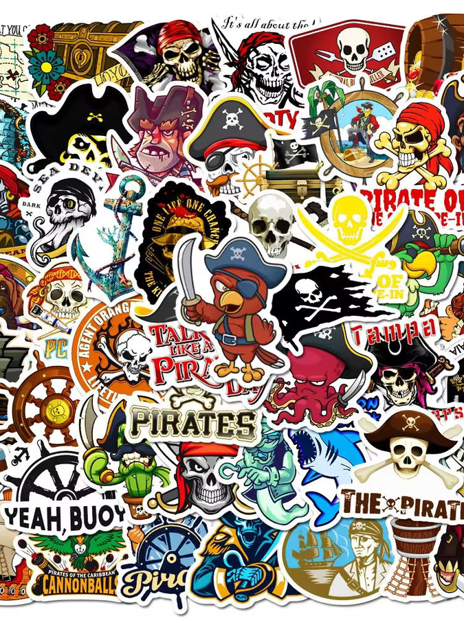 Rspctou Cartoon Piraten Totenkopf Kapitän Aufkleber Multicolor für Laptop Handy und Wasserflasche - Bild 4