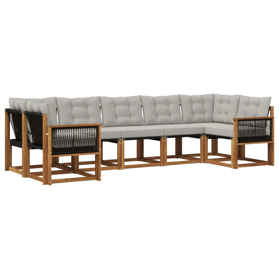 vidaXL Outdoor-Sofagarnitur L-Form aus Massivholz Akazie mit Textilene Stoff und Kissen in Grau und Natur - Bild 2
