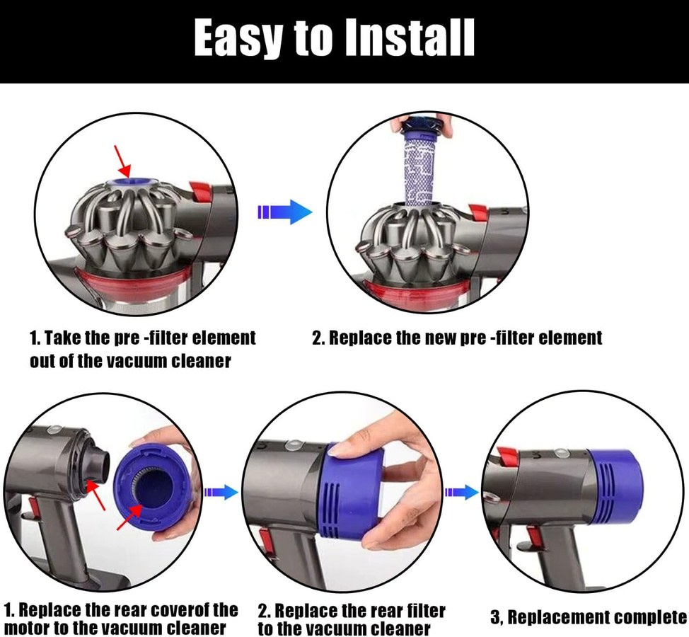 Dyson V7 V8 Staubsauger Ersatzzubehör Set mit Motorhinterabdeckung und Vorfilter in Blau - Bild 5