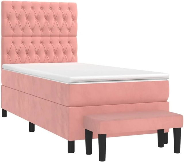 vidaXL Boxspringbett mit Matratze Rosa Samt B/T/H: 80 x 200 x 128 cm - Bild 1
