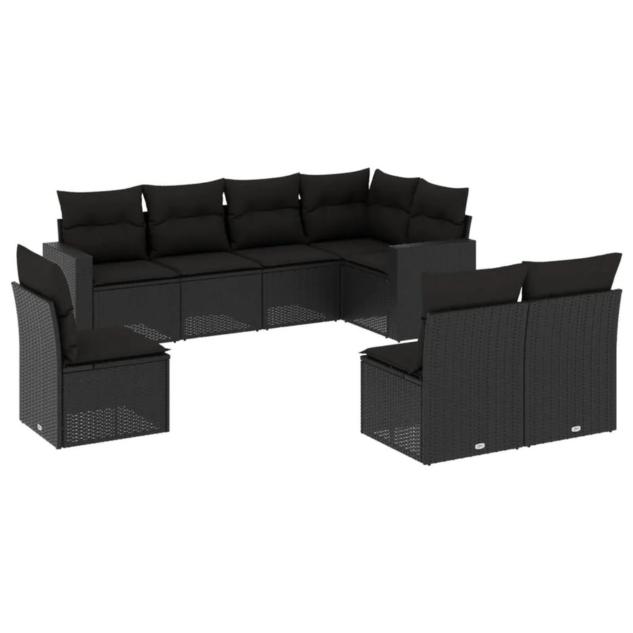 vidaXL 8-teilige Garten-Sofagarnitur in L-Form aus schwarzem Poly-Rattan mit Kissen und pulverbeschichtetem Stahlgestell - Bild 2