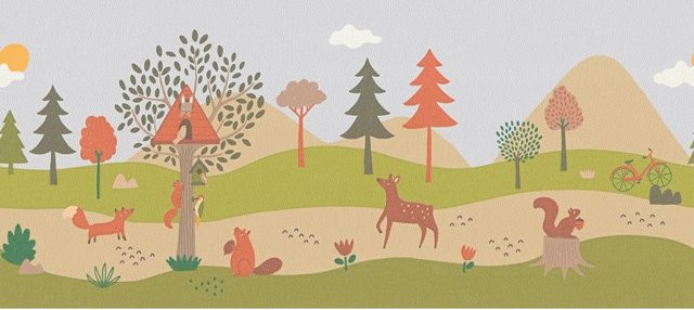 A.S. Création Selbstklebende Bordüre mit Waldtieren in Grün und Braun, Länge: 5 m, Höhe: 0,18 m - Bild 1