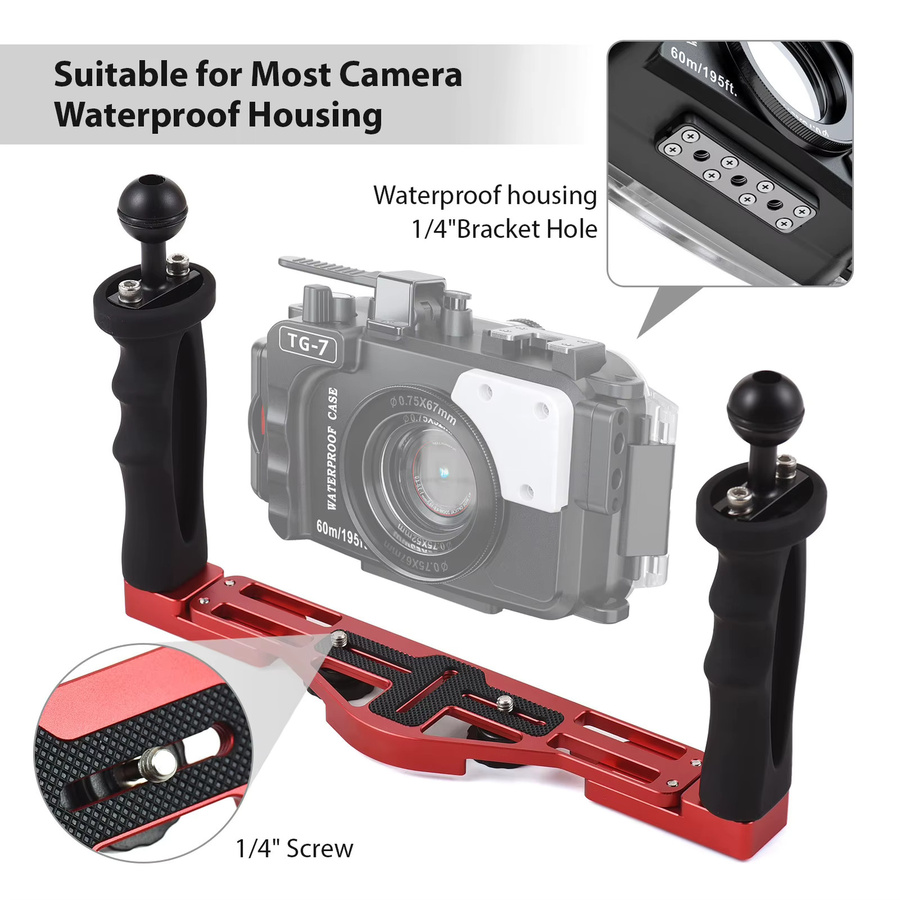 Arealer Dual Griff Kamera Tauchen Rig Handheld Wasserdichter Unterwasser Stabilisator für GoPro, Canon, Sony und Nikon DSLR - Bild 2