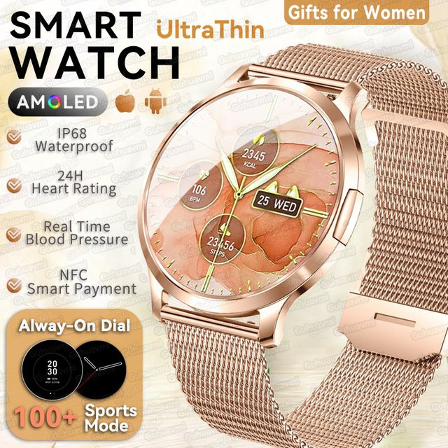 GUHUAVMI Smartwatch, Silber, Milanaise, 1,32 Zoll, Damen - Bild 1