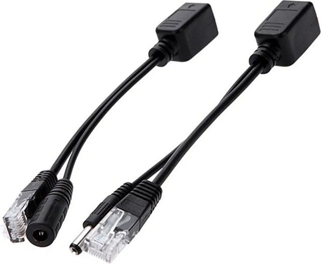 2-teiliges passives PoE-Injektor- und Splitter-Kit in Schwarz mit 5,5 x 2,1 mm DC-Anschluss für IP-Kameras und Netzwerkgeräte (12 V-48 V) - Bild 1