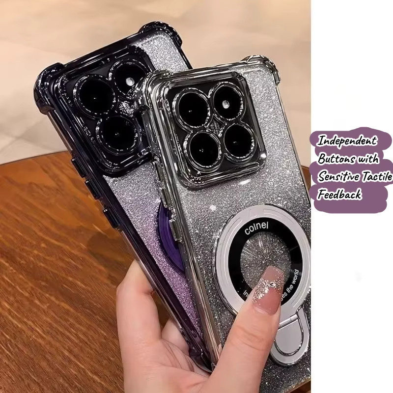Stoßfeste galvanisierte Glitzer-Magnet-Hülle für Xiaomi 17T Pro, 15T Pro und 14T mit Ringständer und Farbverlauf in Multicolour und Blau - Bild 2