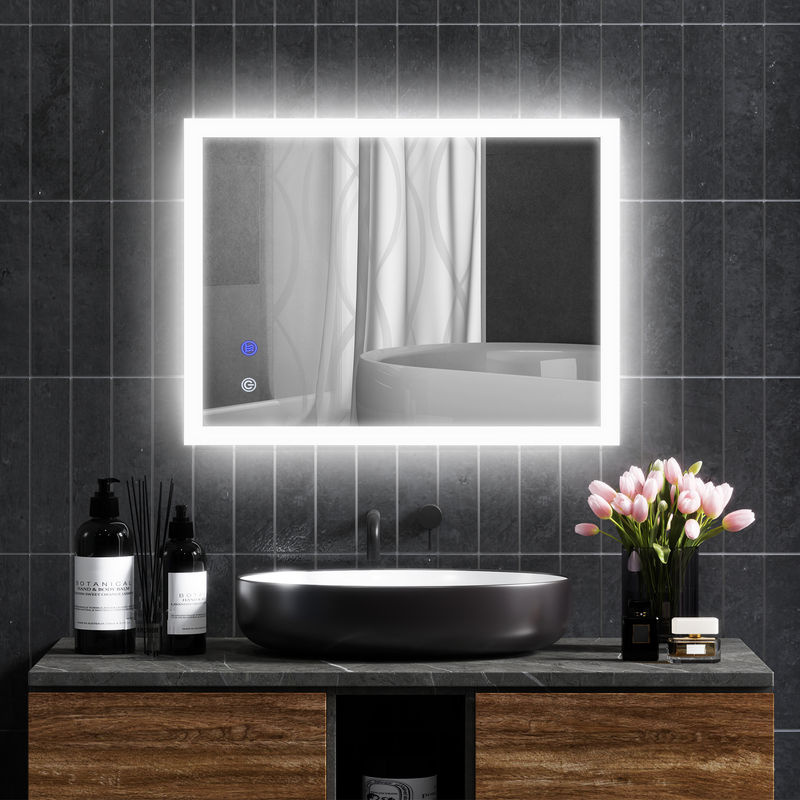 kleankin LED Badspiegel mit Touchschalter und Memory Funktion, B: 80 cm, H: 60 cm, Silber/Weiß - Bild 2