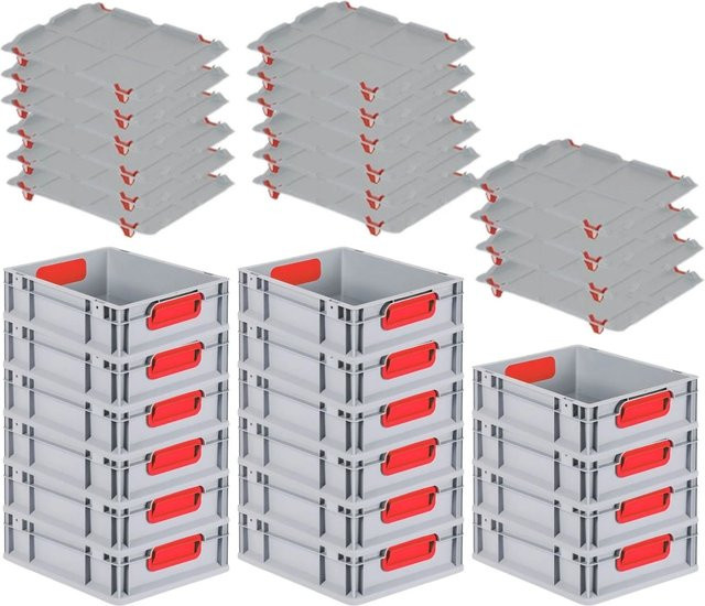 PROREGAL Spar Set 16x Eurobox Nextgen Color in Rot mit Auflagedeckel und Schiebeschnappverschlüssen, H x B x T: 12 x 30 x 40 cm - Bild 1