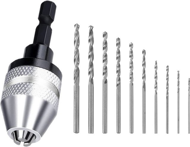 VIBRATITE Schnellspannbohrfutter Set mit 1/4 Zoll Sechskantschaft und Bohrer Kit, Farbe: Silber, Spannbereich: 0,3-3,6 mm - Bild 1