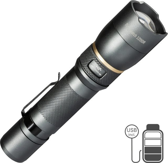 LED's Work Akku-Taschenlampe mit 1200lm und 5000K Cool White, dimmbar und zoombar, IPX7 wasserdicht, Schwarz/Grau - Bild 1