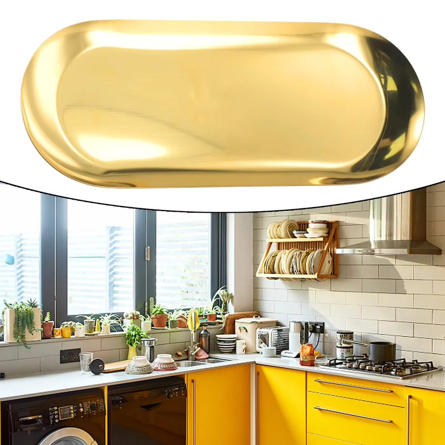 Ovales Edelstahl Tablett von LEENKEA in Gold zur Aufbewahrung von Schmuck, Kosmetik oder Obst, Durchmesser: 23,0 cm - Bild 2