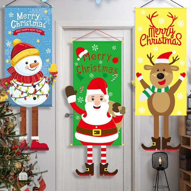 Runtowo Weihnachts-Flaggenbanner zum Aufhängen, Mehrfarbige Weihnachtsdekoration aus Textil mit Weihnachtsmann und Schneemann - Bild 1
