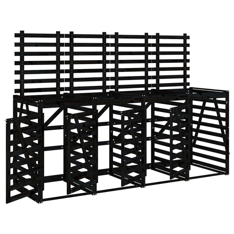 DELUKE Mülltonnenbox BOUMI aus Kiefernholz für 4 Tonnen, Schwarz, B: 318 cm, T: 91,5 cm, H: 128,5 cm - Bild 2