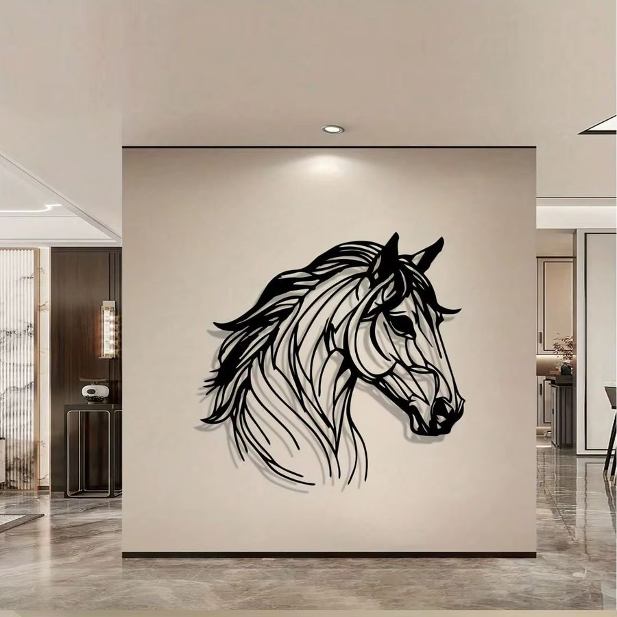 CIFBUY Vintage Wild Horse Metall-Wandkunst, minimalistische einzeilige Skulptur aus Eisen in Schwarz für deine moderne Wohnzimmerdekoration - Bild 5