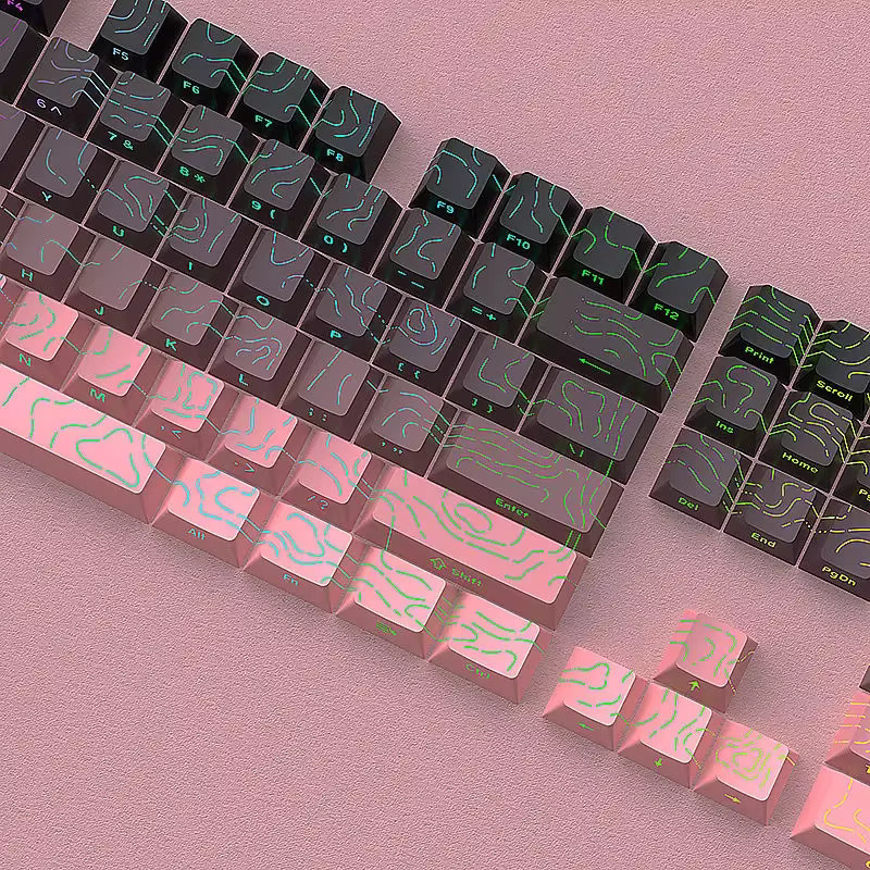 Cherry Profile PBT Double Shot Tastenkappen Blackberry Topographic 4.0 Side Print RGB-Tastenkappen in Schwarz und Multicolour für MX Switches Gaming-Tastaturen - Bild 4