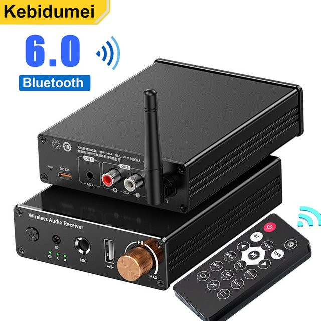 kebidumei Bluetooth 6.0 Audio Receiver und Sender, Wireless Audio Adapter mit U-Disk und 6,5 mm Karaoke Anschluss, Drahtloser Musikverstärker für Lautsprecher und Auto, Schwarz - Bild 1