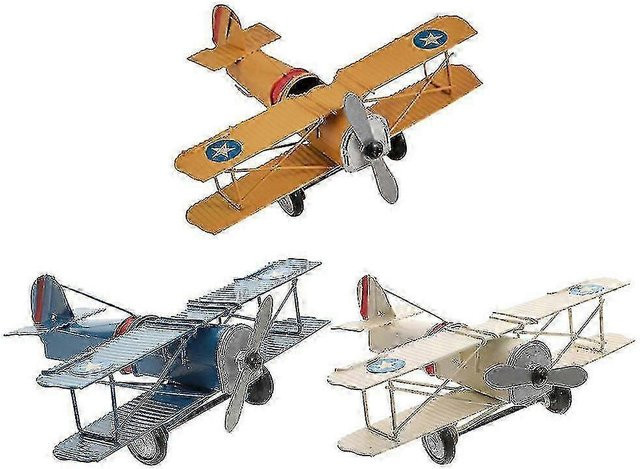GYROS Vintage Eisen Flugzeugmodell Set aus 3 Stück, Retro Metall Flugzeug Ornament in Multicolour für deine Tischdekoration, B/H/T: 16,5 x 13,0 x 3,0 cm - Bild 1