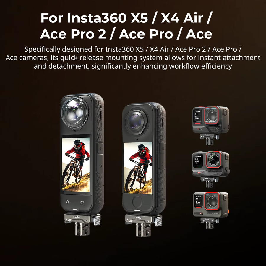 SmallRig Adapterhalterung für Insta360 X5, X4 Air, Ace Pro 2, Ace Pro und Ace mit klappbarer 2-poliger Halterung für Selfie-Sticks, Schwarz, 5814 - Bild 2