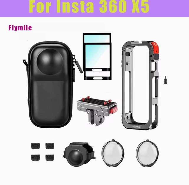 Insta360 X5 Zubehör-Set mit Metall-Schutzgehäuse, PU-Tasche, Kamerarahmen-Käfig, PC-Objektivschutzfolie und Silikonhülle - Bild 1