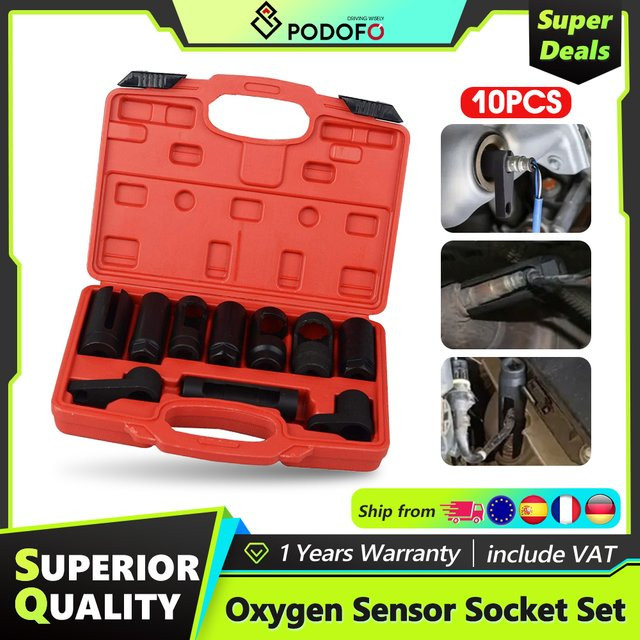 Podofo 10-teiliges Sauerstoff-Lambda-Sensor-Schraubenschlüssel-Set zum Ein- und Ausbau von Sauerstoffsensoren und Öldruckgebern - Bild 1