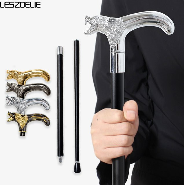 LESZOELIE Gehstock, Wolfskopf, 91 cm, Silber, Unisex - Bild 1