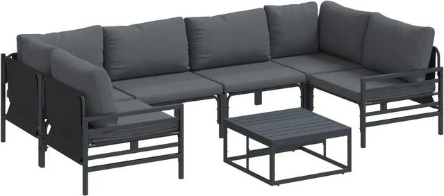 vidaXL Garten-Sofa-Set 7-teilig aus Stahl in Anthrazit mit Polstern und Kissen - Bild 1