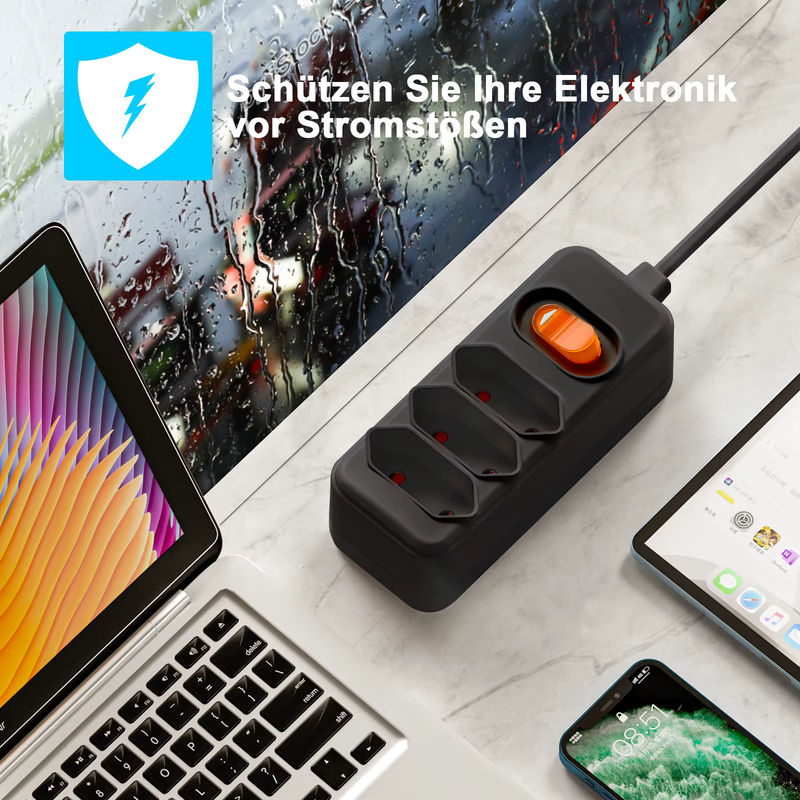 HITRENDS Euro-Steckdosenleiste mit 2 m Verlängerungskabel und Schalter, 2-polige EU-Steckdose in Schwarz - Bild 4