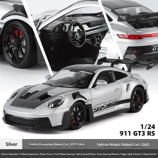 Linyi toy car GT3RS Sportwagenmodell, 1:24, Metall, mit Licht und Sound, ab 6 Jahren - Bild 1