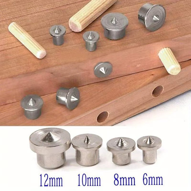 LIQU 8er Set Dübel Zapfen Mittelpunkt Set zur Holzbearbeitung mit 6-12mm Ausrichtungsstiften in Silber - Bild 2