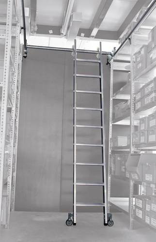 MUNK Günzburger Aluminium-Regalleiter für Doppelregal mit 12 Stufen, silber, rollbar mit Gummifüßen, maximale Arbeitshöhe: 4,06 m - Bild 2