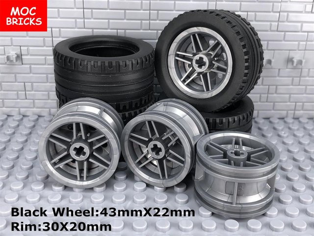 MOC Steine Rad Schwarzer Reifen, 4-teiliges Set, silber grau - Bild 1