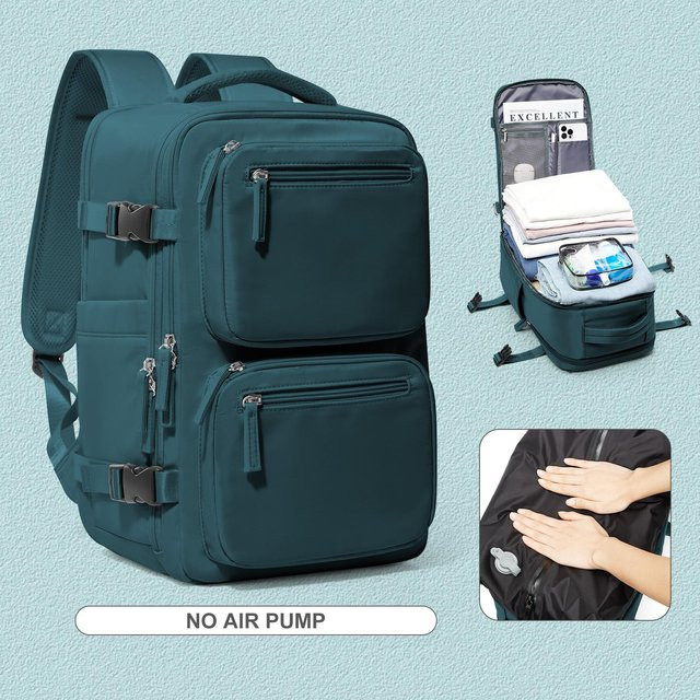 Multifunktionaler Laptop-Rucksack von Weft mit Vakuumkompression in Petrol, B/T/H: 40 x 25 x 20 cm, ideal als Reisegepäck für Damen und Herren oder als Wander-Tagesrucksack - Bild 1