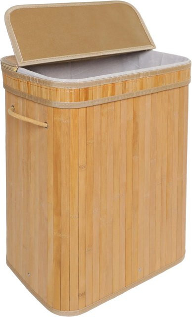 Relaxdays Wäschekorb aus Bambus in Natur mit Deckel und faltbarer Funktion, B/T/H: 60,0 x 30,0 x 72,0 cm - Bild 1