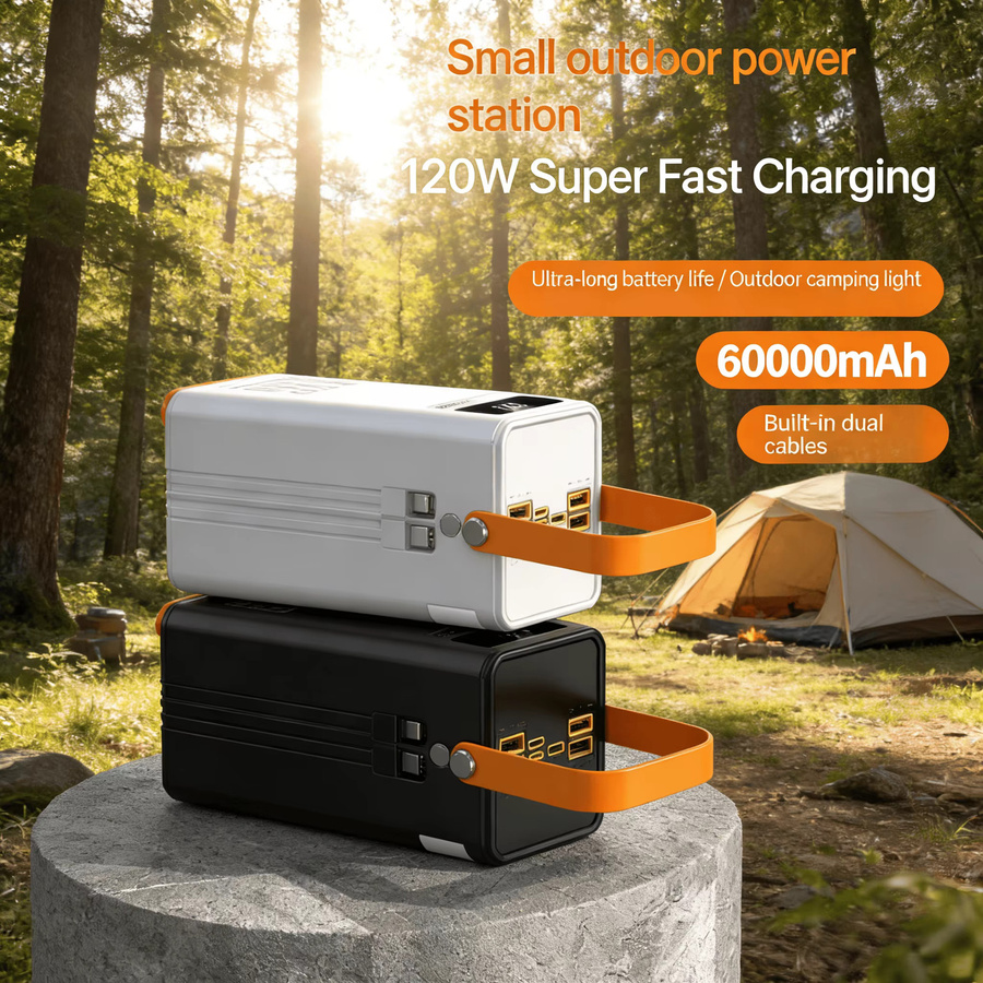 SCRCEO Tragbare Powerbank mit 30000mAh und 120W Schnellladefunktion, LED-Ladegerät in Weiß - Bild 4