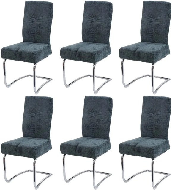 6er-Set Esszimmerstühle MCW G56 Freischwinger aus Chenille in Blau-Grün - Bild 2