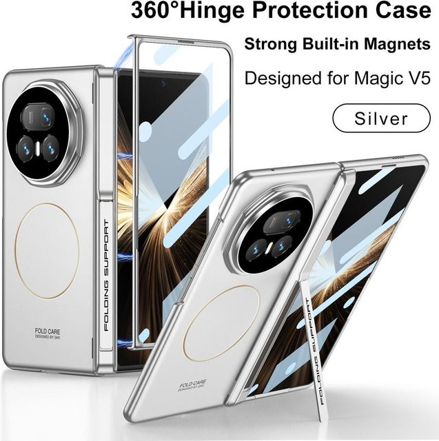 All-inclusive Schutzhülle für Honor Magic V5 mit integriertem Magnetring, Glas-Displayschutz und Linsenschutz in Silber - Bild 1