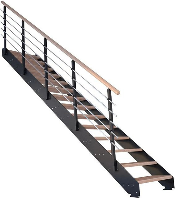 StarWood Treppe Kos mit 16 Stufen aus Buche geölt und schwarzem Metallgeländer, Höhe: 85 cm - Bild 1