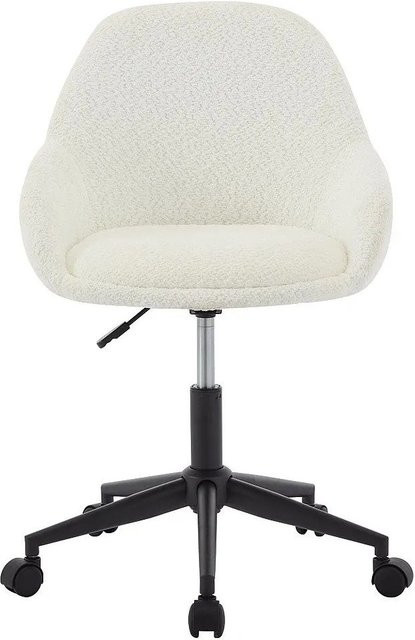 Vente-unique Naody Bürostuhl ohne Armlehnen in Weiß mit Bouclé-Bezug und Rollen - Bild 1