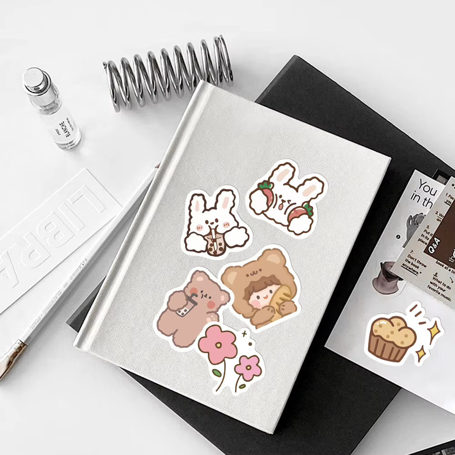 90 Stück Kawaii Aufkleber mit Kaninchen und Bär von BulingBulingStickers für Kinder, Notebook und Gepäck, Mehrfarbig - Bild 2