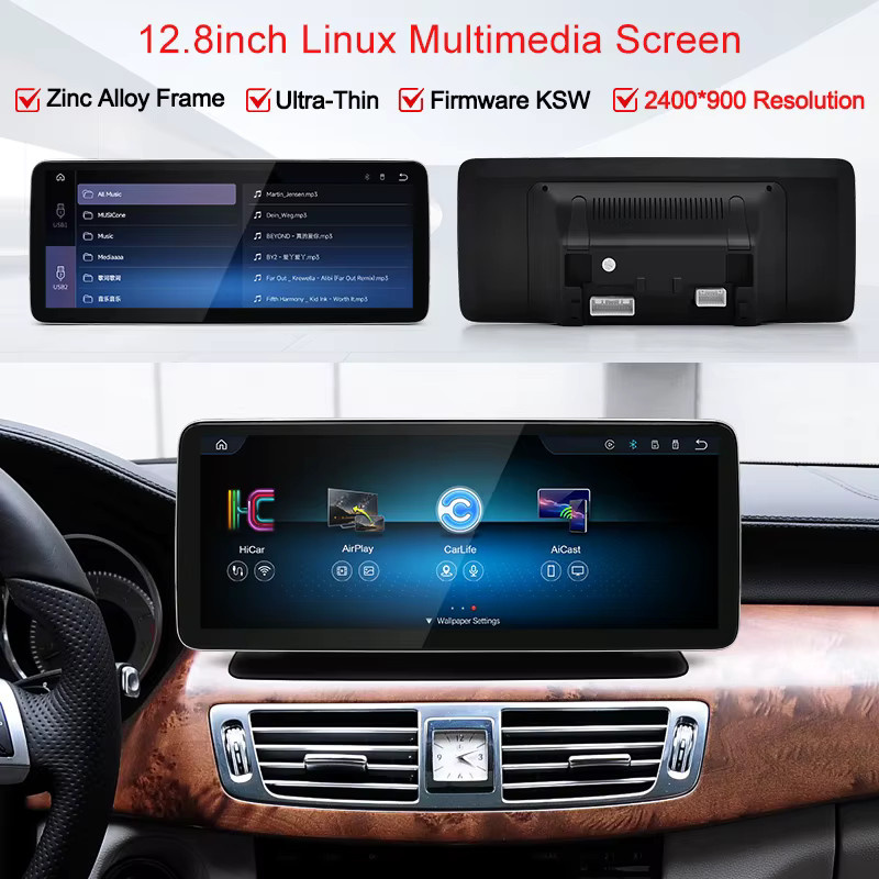 STWEI 12,8 Zoll Linux-Bildschirm mit kabellosem CarPlay für Mercedes-Benz CLS W218, 2400x900 Auflösung, Schwarz - Bild 2