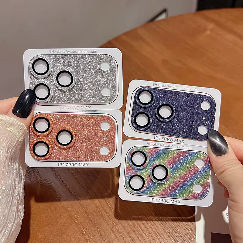 Bling Glitzer Diamant Kameralinsen-Schutz für iPhone 17 Pro Max aus gehärtetem Glas in Schwarz - Bild 2