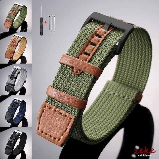 crazyband Uhrenarmband Nylon-Leder, Schwarz, Unisex - Bild 1