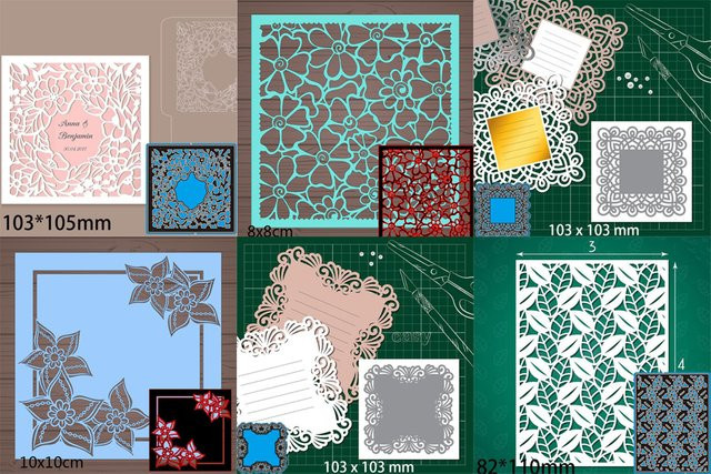 Quadratischer Metall-Schneidrahmen mit Blumen- und Blättermuster für DIY Scrapbooking und dekorative Prägung - Bild 1