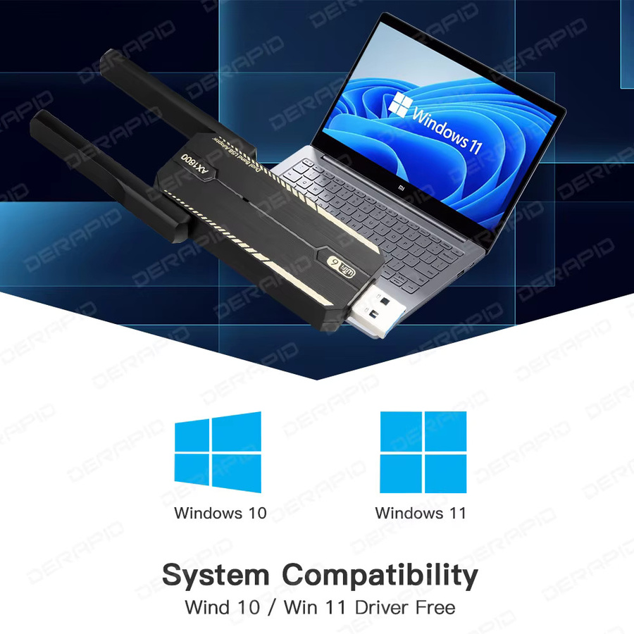 DERAPID AX1800 WiFi 6 USB 3.0 Adapter Dual Band 2,4G/5GHz Netzwerkkarte in Schwarz - Bild 4